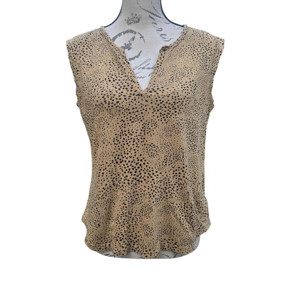GAP -1530 Women's Sleeveless Muscle Tank Top Small S Beige Black Leopard Print